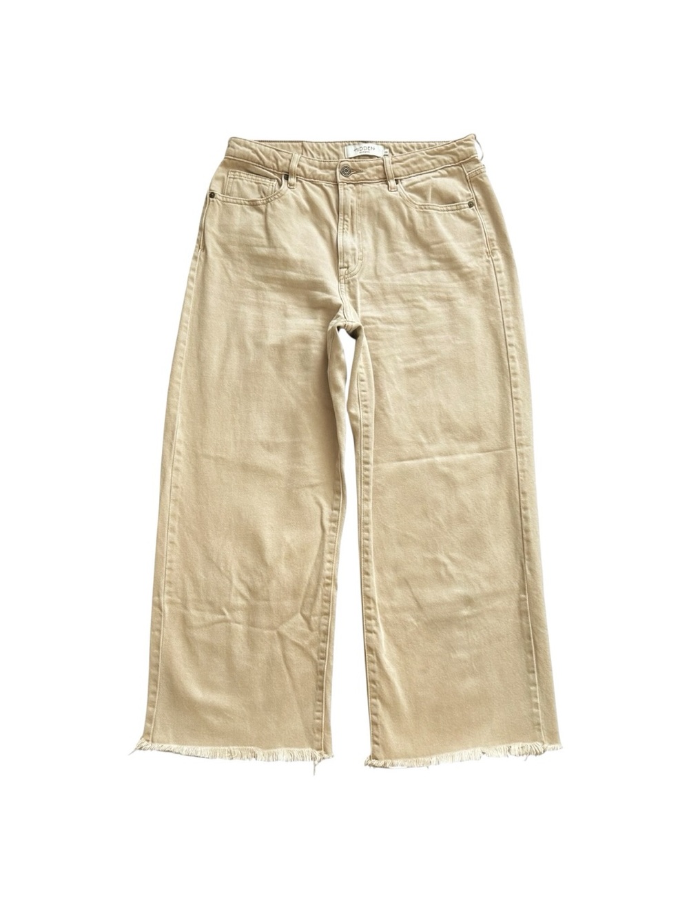 Hidden Los Angeles Wide Leg Cropped Jeans Size 28 Beige Tan Raw Hem High Rise